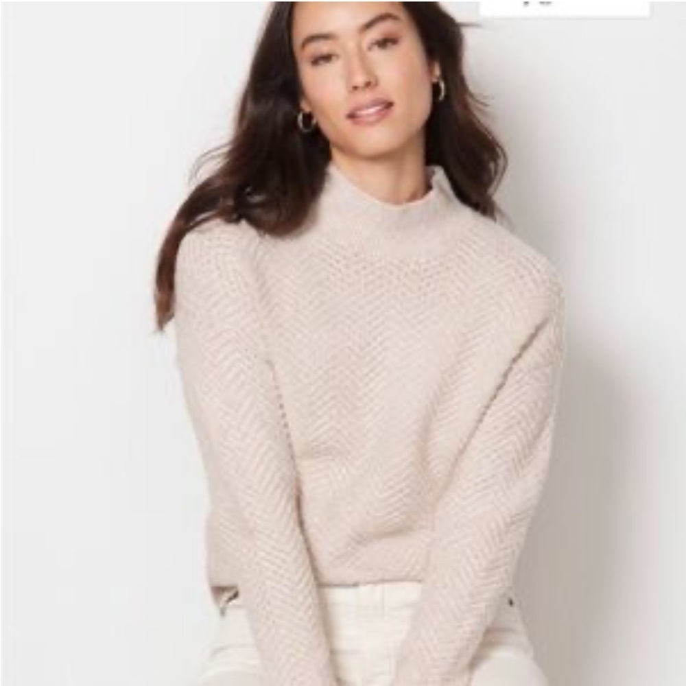 Evereve Mock Neck Pullover Jumper Sweater Bone Cream XL